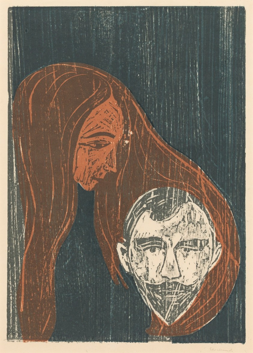 Man's Head in Woman's Hair