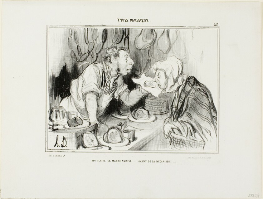 “You Sniff the Merchandise… Before Buying It,” plate 32 from Types Parisiens