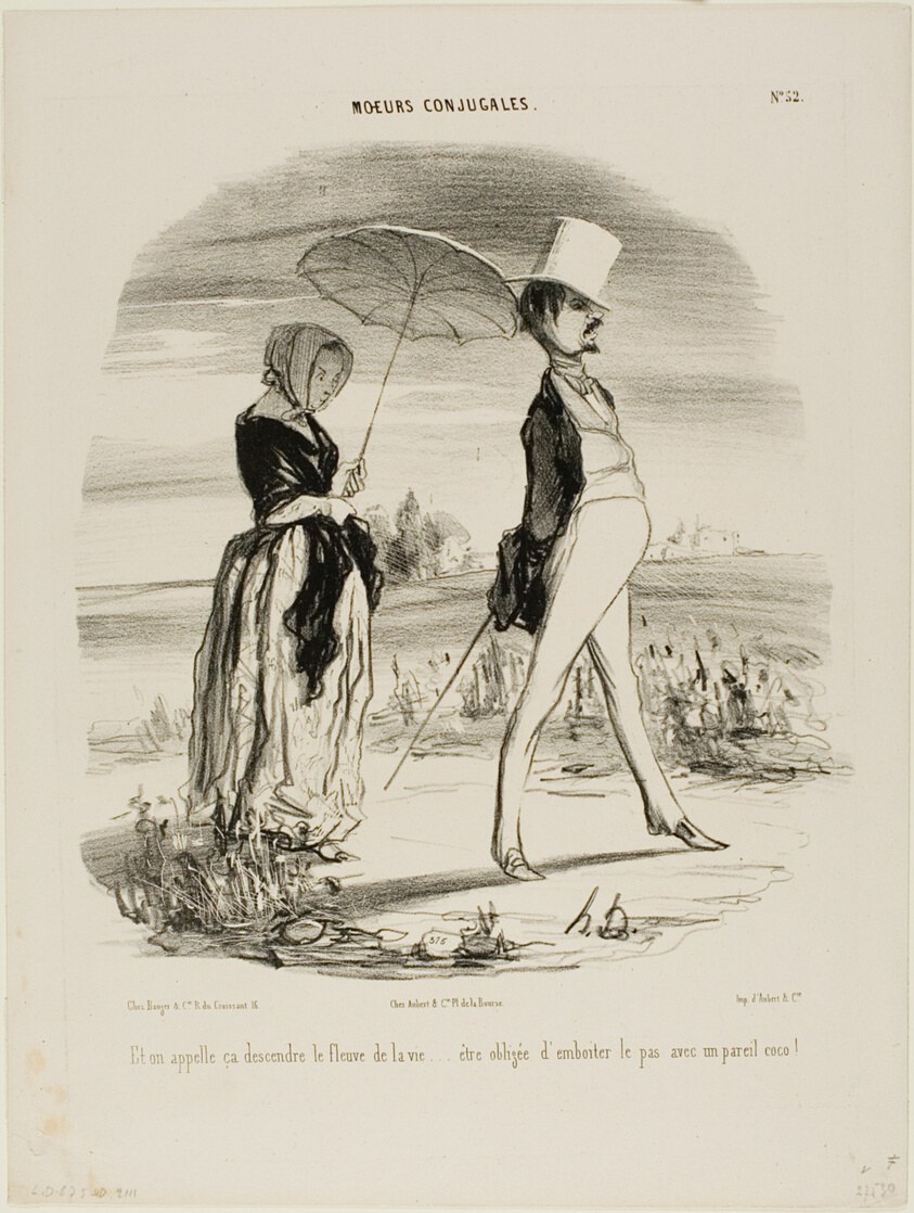 “So this is what's called following the stream of life..... to be compelled to march lockstep with such a fool!,” plate 52 from Moeurs Conjugales