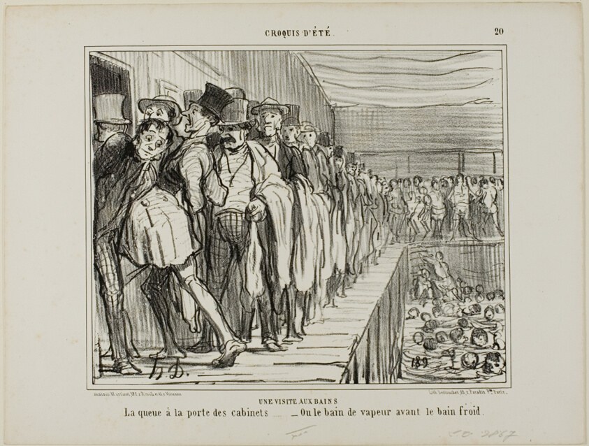A Visit to the Baths. Queuing in front of the changing rooms - or the steam bath before the cold bath, plate 20 from Croquis D'été