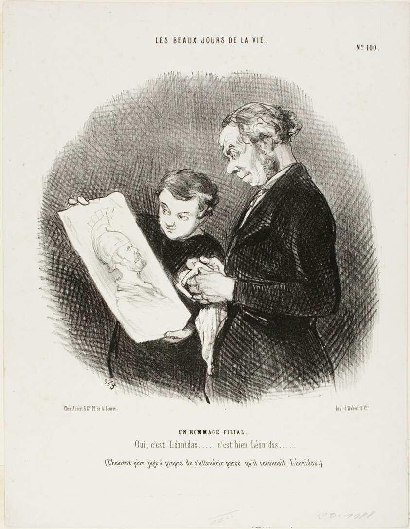 “Yes, it is Leonidas...... No Question, it is Leonidas!” (The happy father deems it appropriate to be moved by recognizing Leonidas), plate 100 from Les Beaux Jours De La Vie