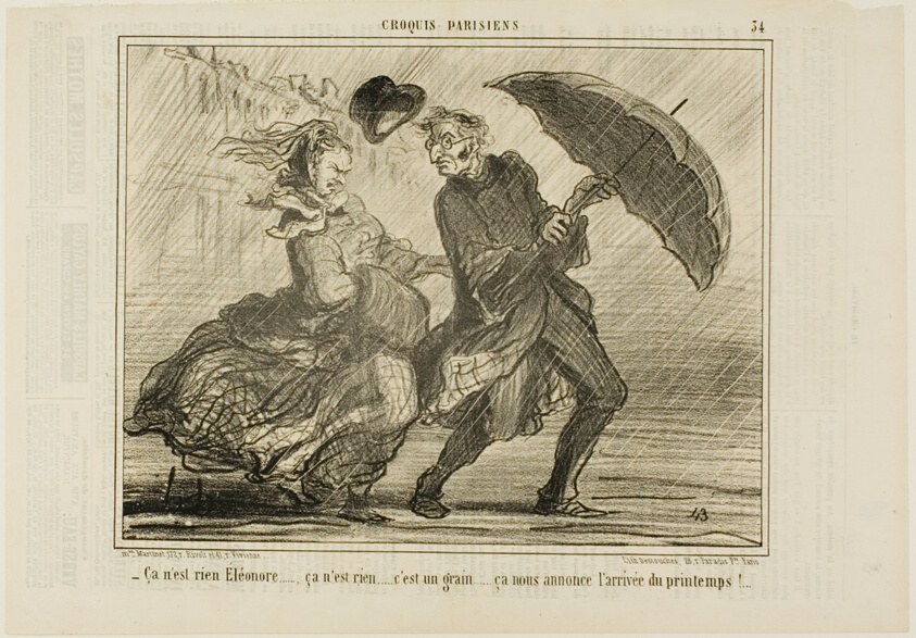 “- Don't worry, Eleonore... it's nothing, it's just a little wind announcing the arrival of spring,” plate 34 from Croquis Parisiens