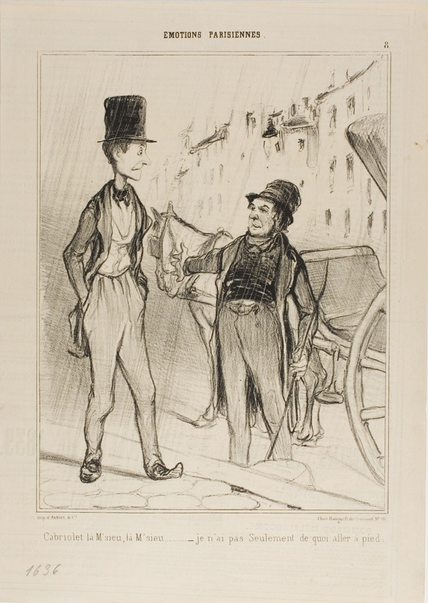 “- Taxi Monsieur? Taxi? - I don't even have enough to walk,” plate 8 from Émotions De Parisiens
