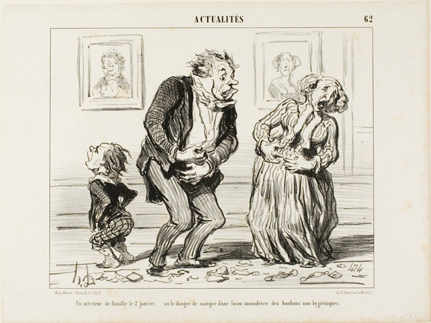 The Interior of a Family on January 2 - or the Danger of Consuming Immoderately Non-Hygienic Sweets, plate 62 from Actualités