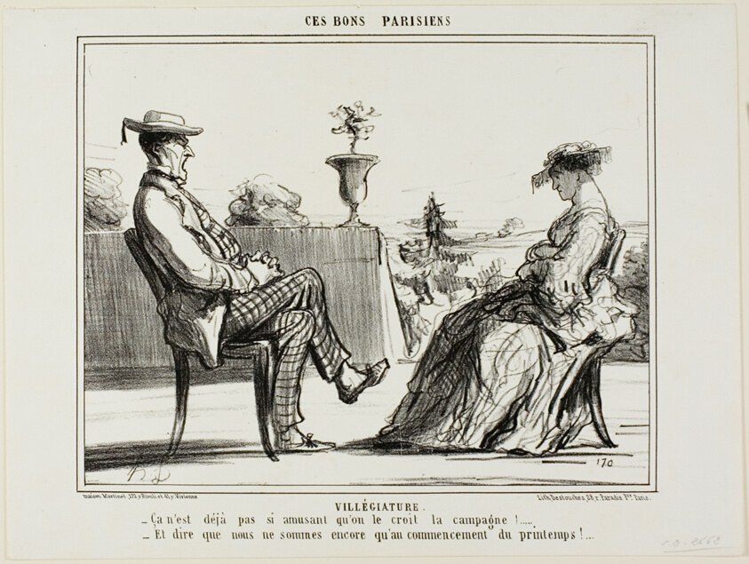 Holiday in the Country. “- Life in the country really isn't all that entertaining, as they all say. - And to think that spring has only just begun,” plate 14 from Ces Bons Parisiens