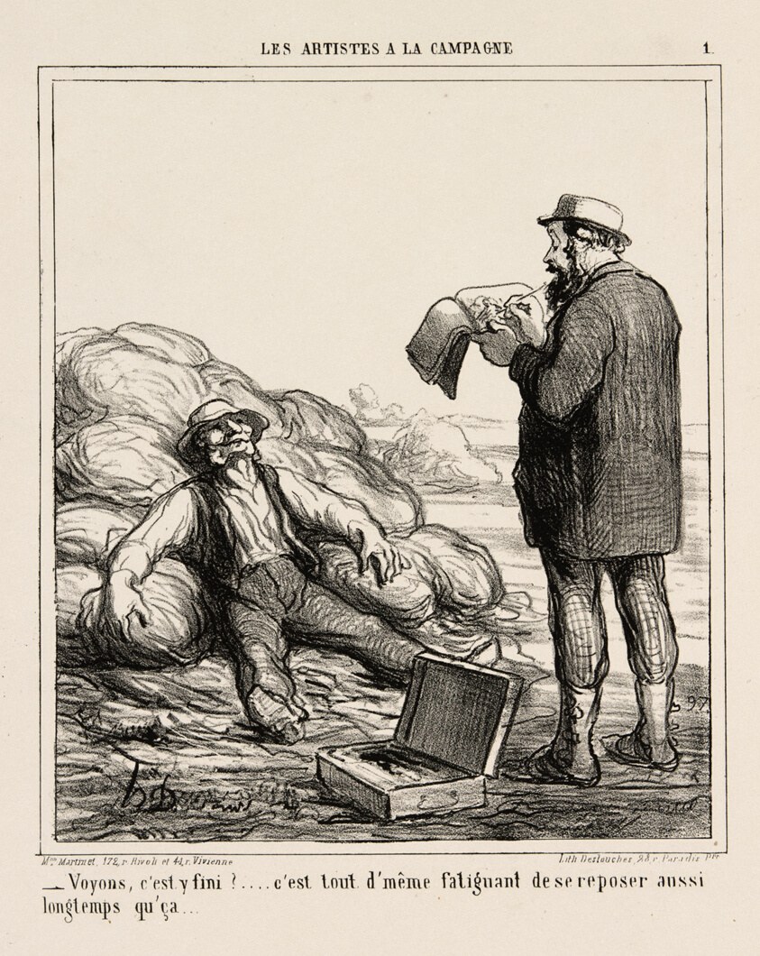 “- Well, are you finally finished?... after all it's tiring to relax for such a long time,” plate 1 from Les Artistes A La Campagne
