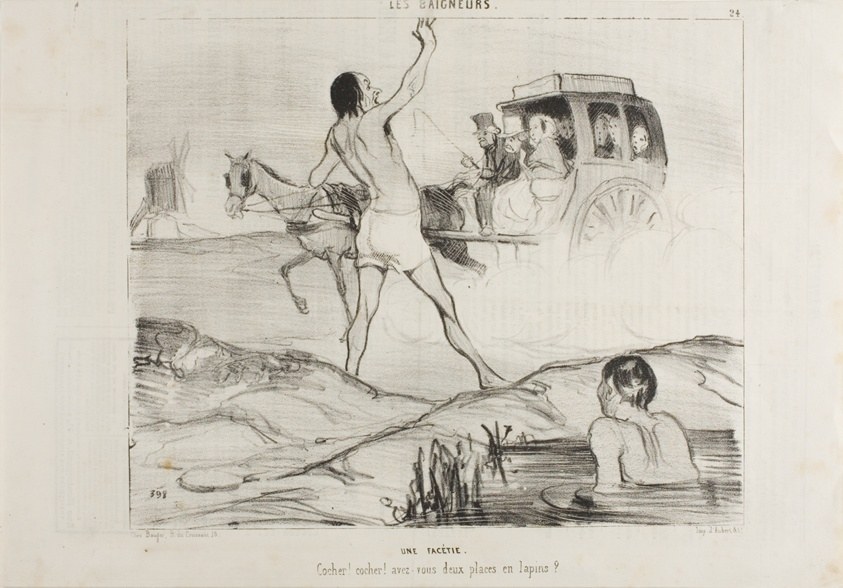 A Practical Joke. "Driver! Driver! Do you still have two seats in the rabbit section??,” plate 24 from Les Baigneurs