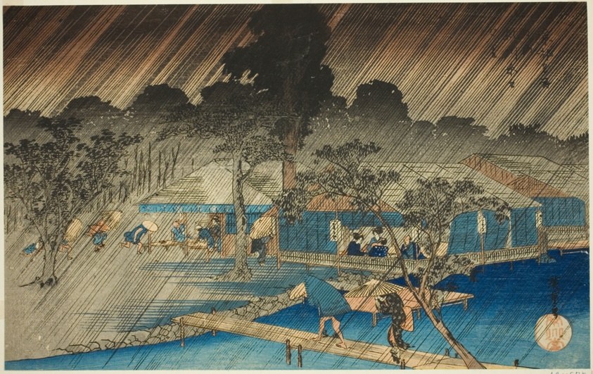 Evening Shower at the Bank of Tadasu River (Tadasugawara no yudachi), from the series "Famous Places in Kyoto (Kyoto meisho no uchi)"