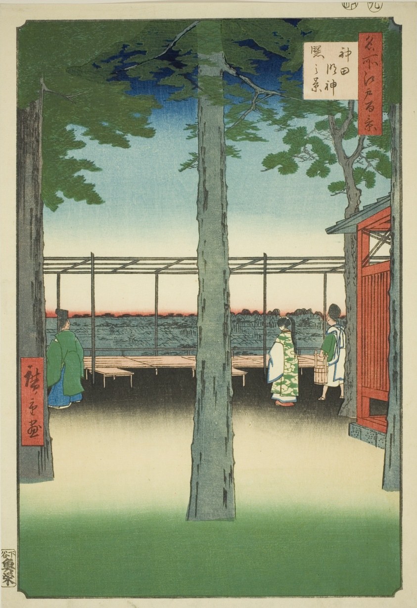 Dawn at Kanda Myojin Shrine (Kanda Myojin akebono no kei), from the series "One Hundred Famous Views of Edo (Meisho Edo hyakkei)"