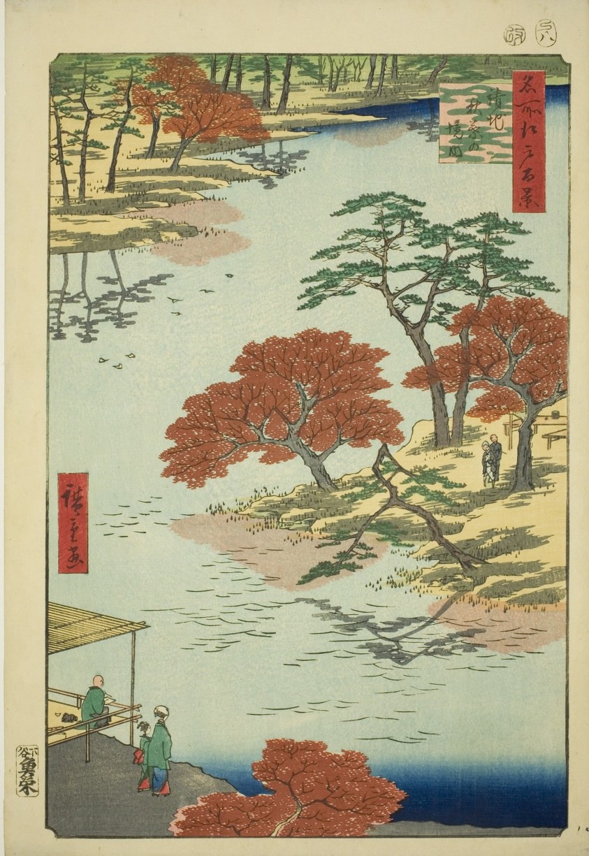 Precints of the Akiba Shrine, Ukeji (Ukeji Akiba no keidai), from the series "One Hundred Famous Views of Edo (Meisho Edo hyakkei)"