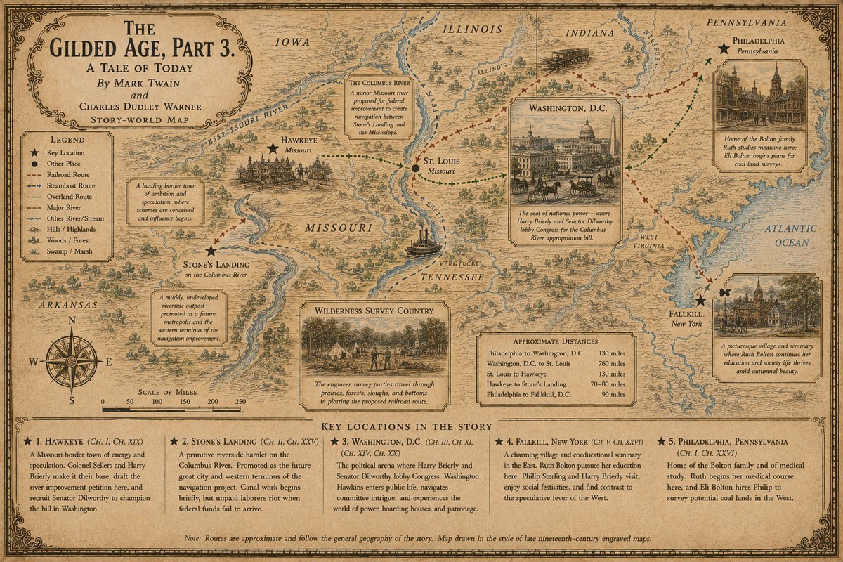 A vast, muddy riverbank stretches before a cluster of crude boomtowns in the American West.