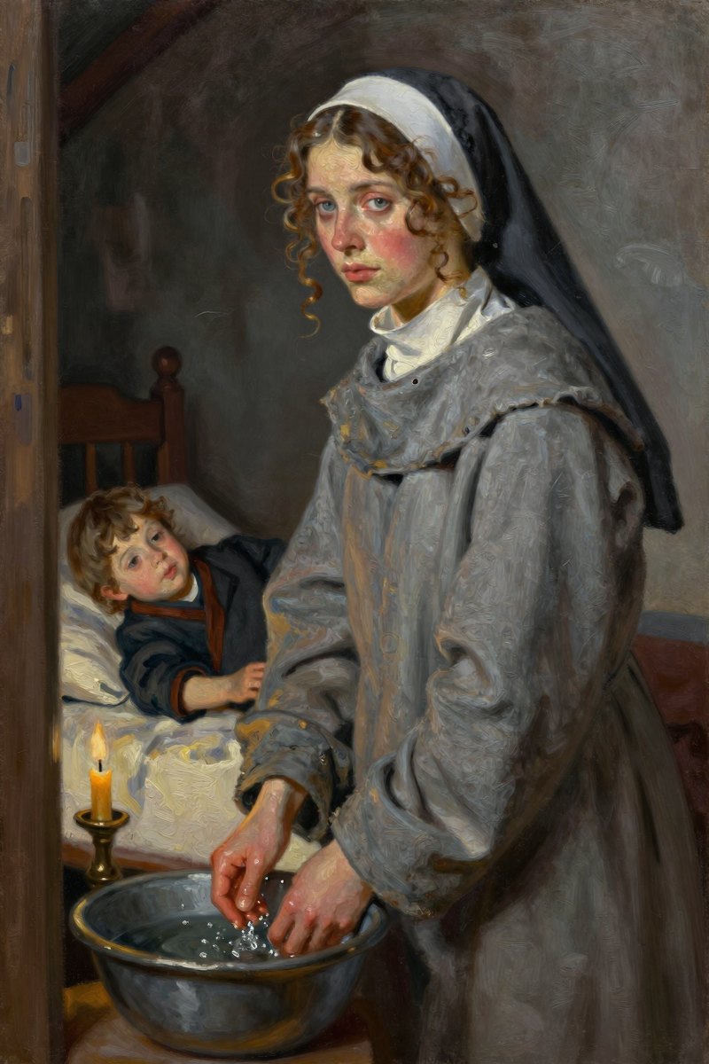 She stood in the dim light of a candlelit nunnery, her curly light brown hair framing a radiant face.