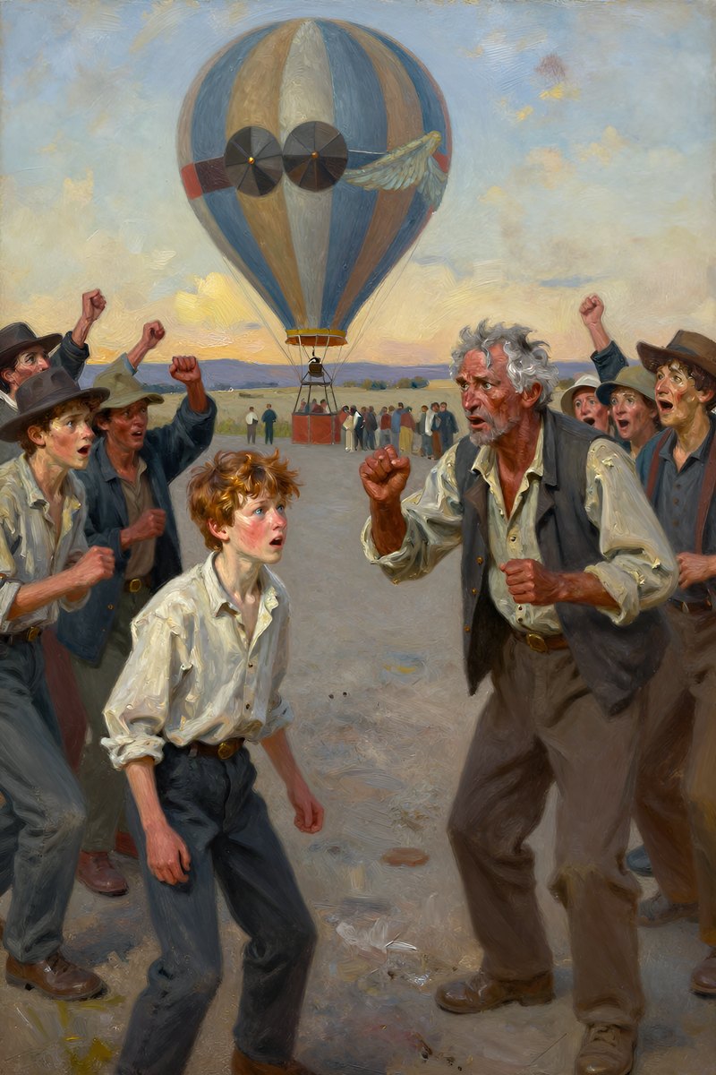 A thirteen-year-old boy, with wild chestnut hair, slight build, gray-blue eyes, rosy fair complexion, his face tight with fear, eyes on the others.