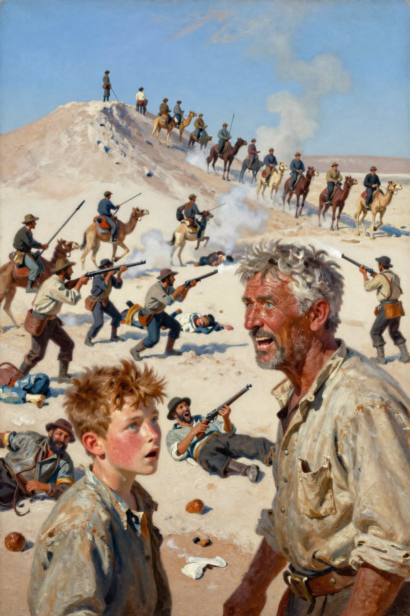 A weathered old man, gray hair and weather-beaten face, stocky build, brown eyes, pale complexion, his face bright with delight, eyes on the others.