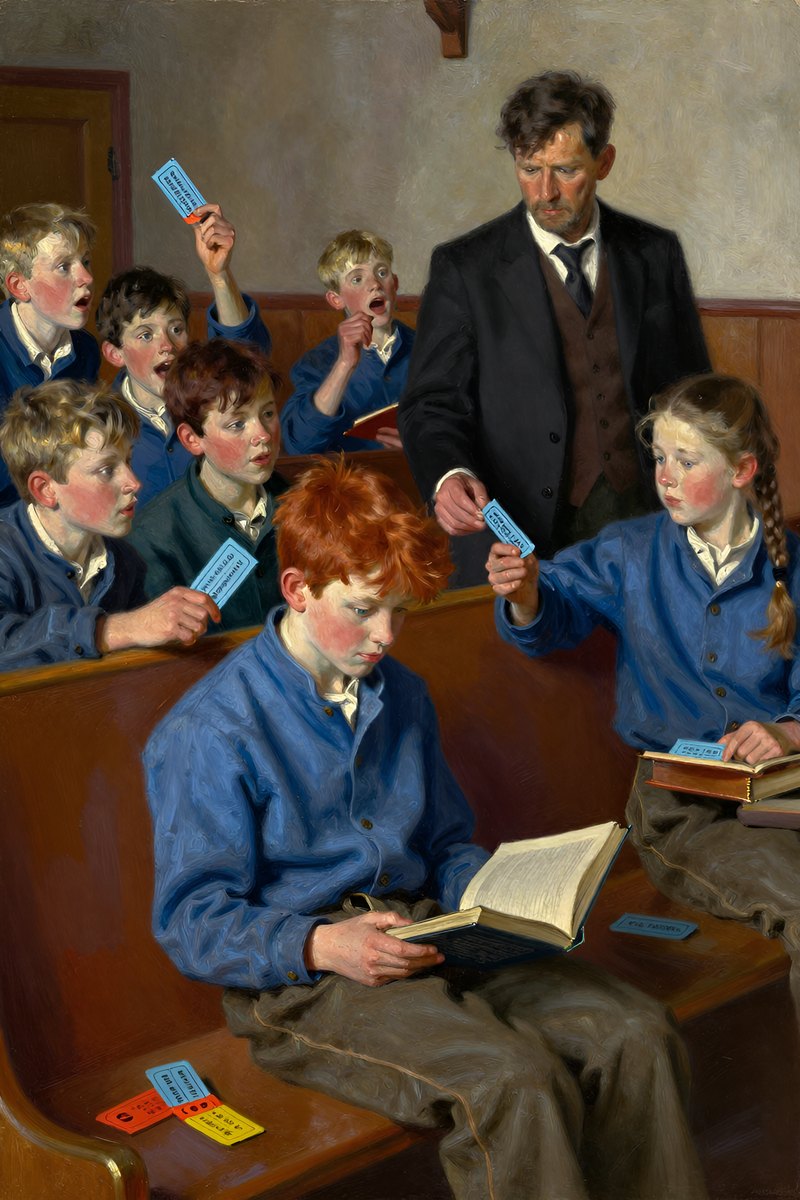 The thirteen-year-old boy, with wild chestnut hair and determined gray-blue eyes, sits in a crowded church pew filled with noisy boys and girls.