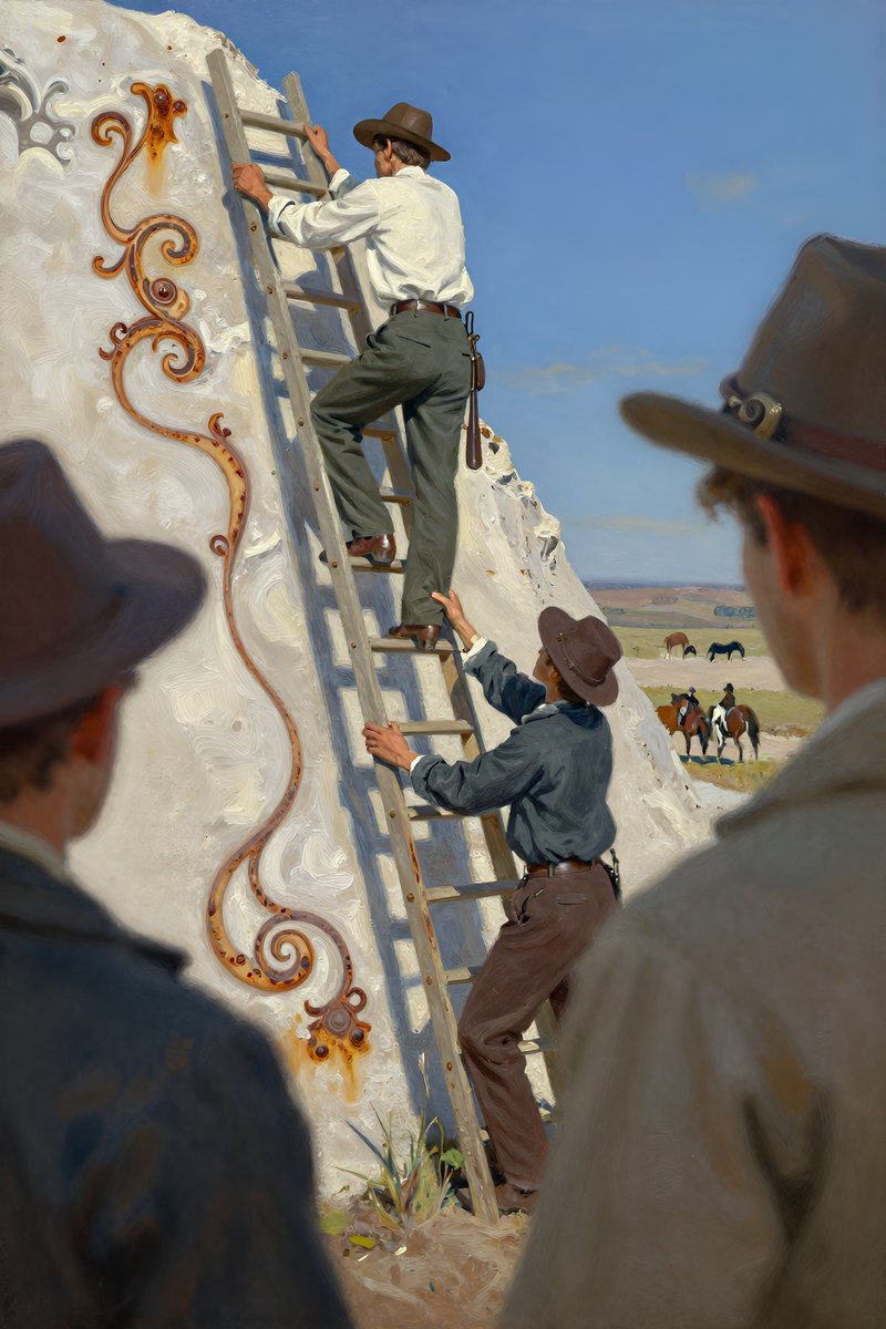 Yes, it's men and horses both. Some who had been climbing the ladder let go all holts and fell.