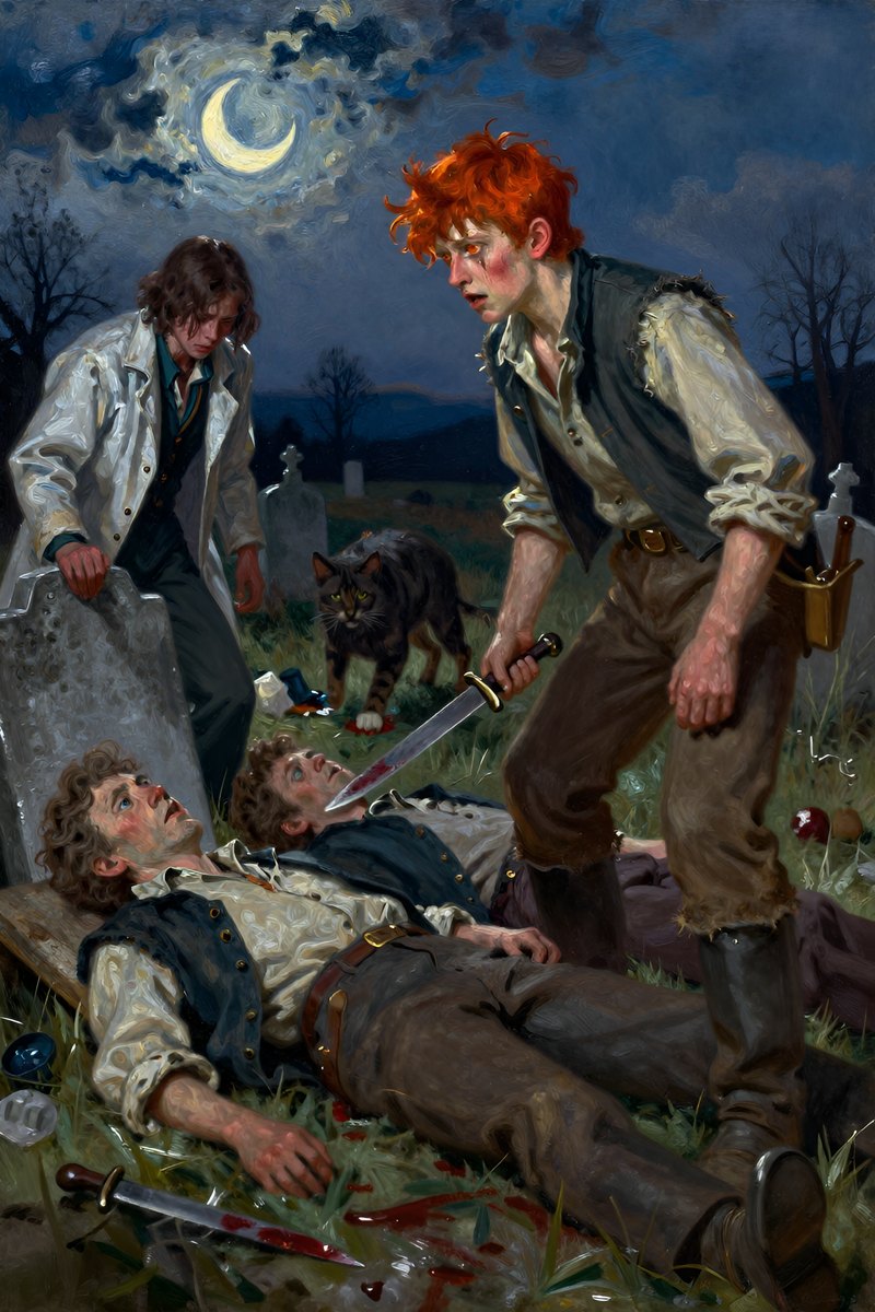 A thirteen-year-old boy, with wild chestnut hair, slight build, gray-blue eyes, rosy fair complexion, his face tight with fear, turned toward the group.