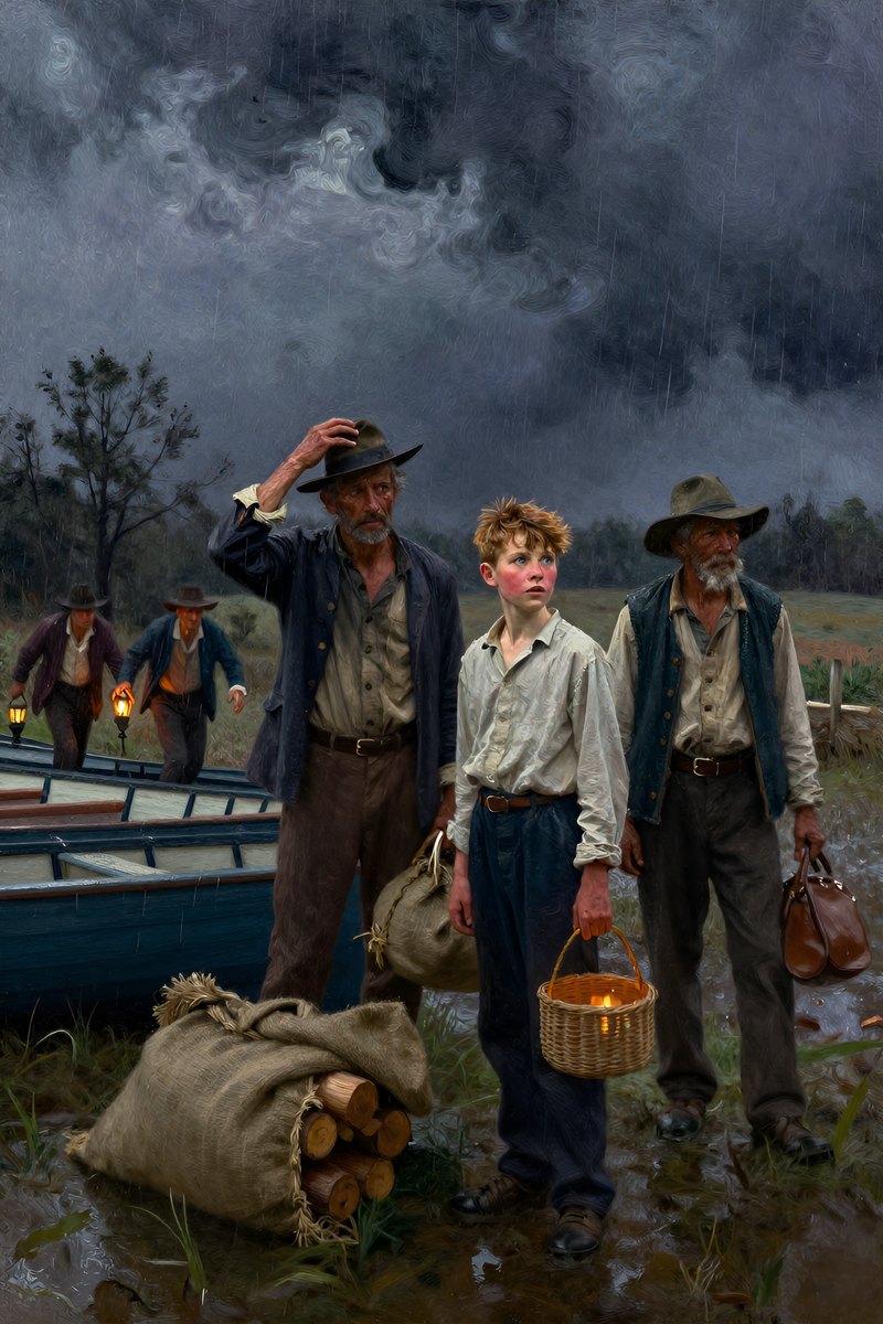 A thirteen-year-old boy, with wild chestnut hair, slight build, gray-blue eyes, rosy fair complexion, looking into the distance.