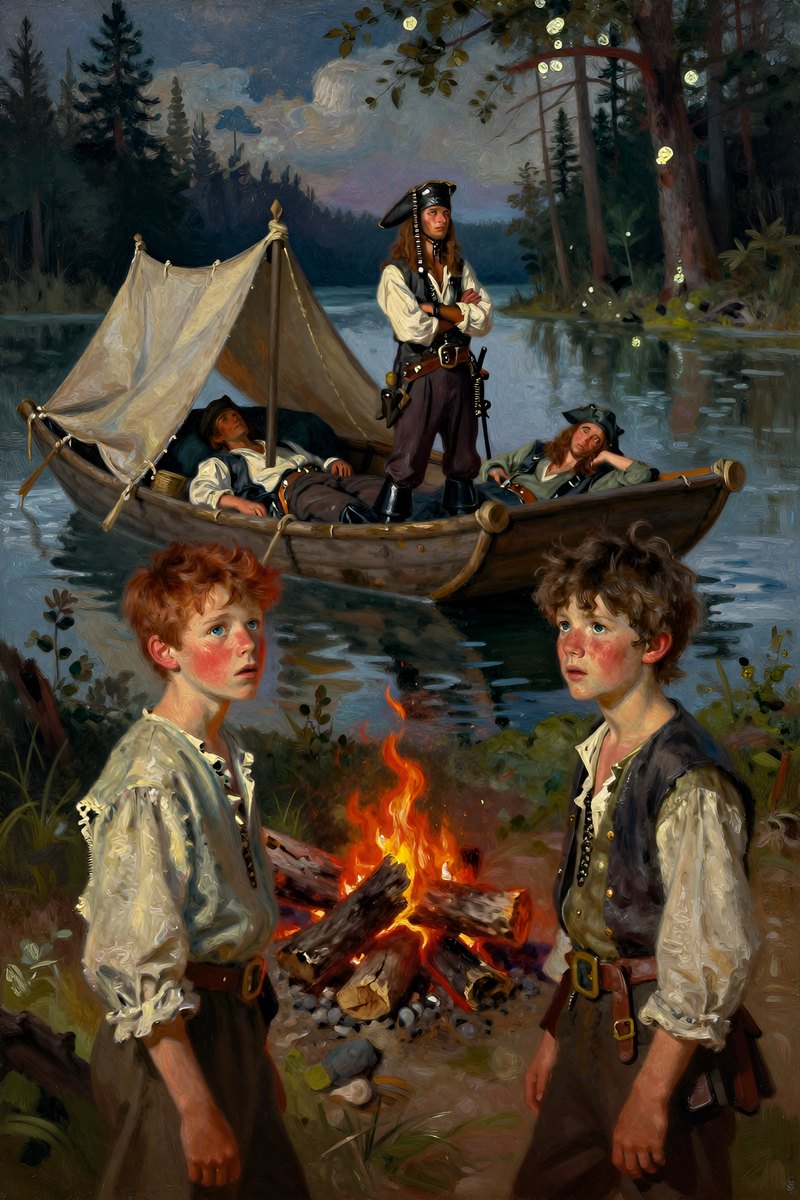 A thirteen-year-old boy, with wild chestnut hair, slight build, gray-blue eyes, rosy fair complexion, his face lit with mischief, looking to the side.