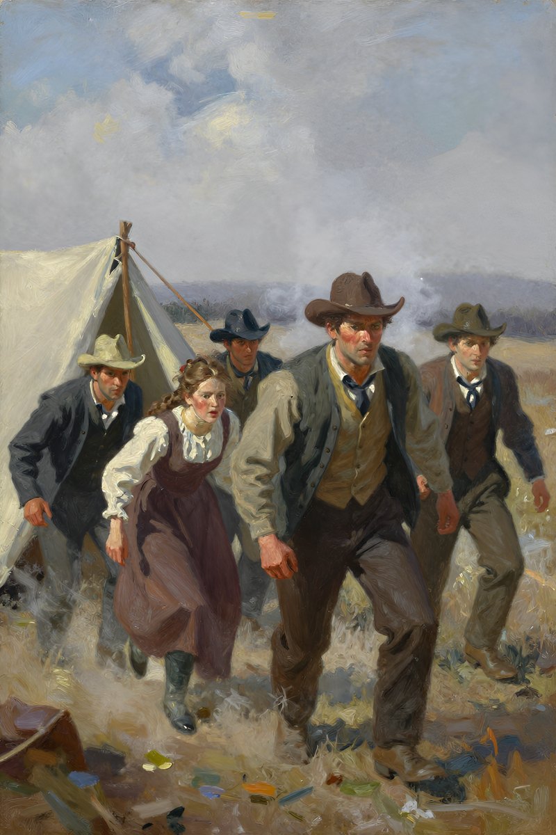 Finally, one by one they straggled into the clearing where an old tent offered meager shelter.