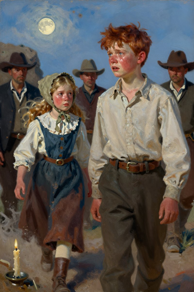 A thirteen-year-old boy, with wild chestnut hair, slight build, gray-blue eyes, rosy fair complexion, his face shining with grief, turned toward the group.