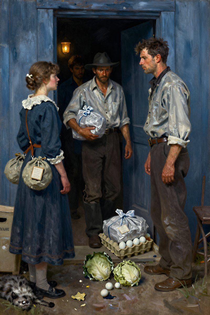 Beside him, the woman watches intently as men enter with bulging pockets or muffled packages.