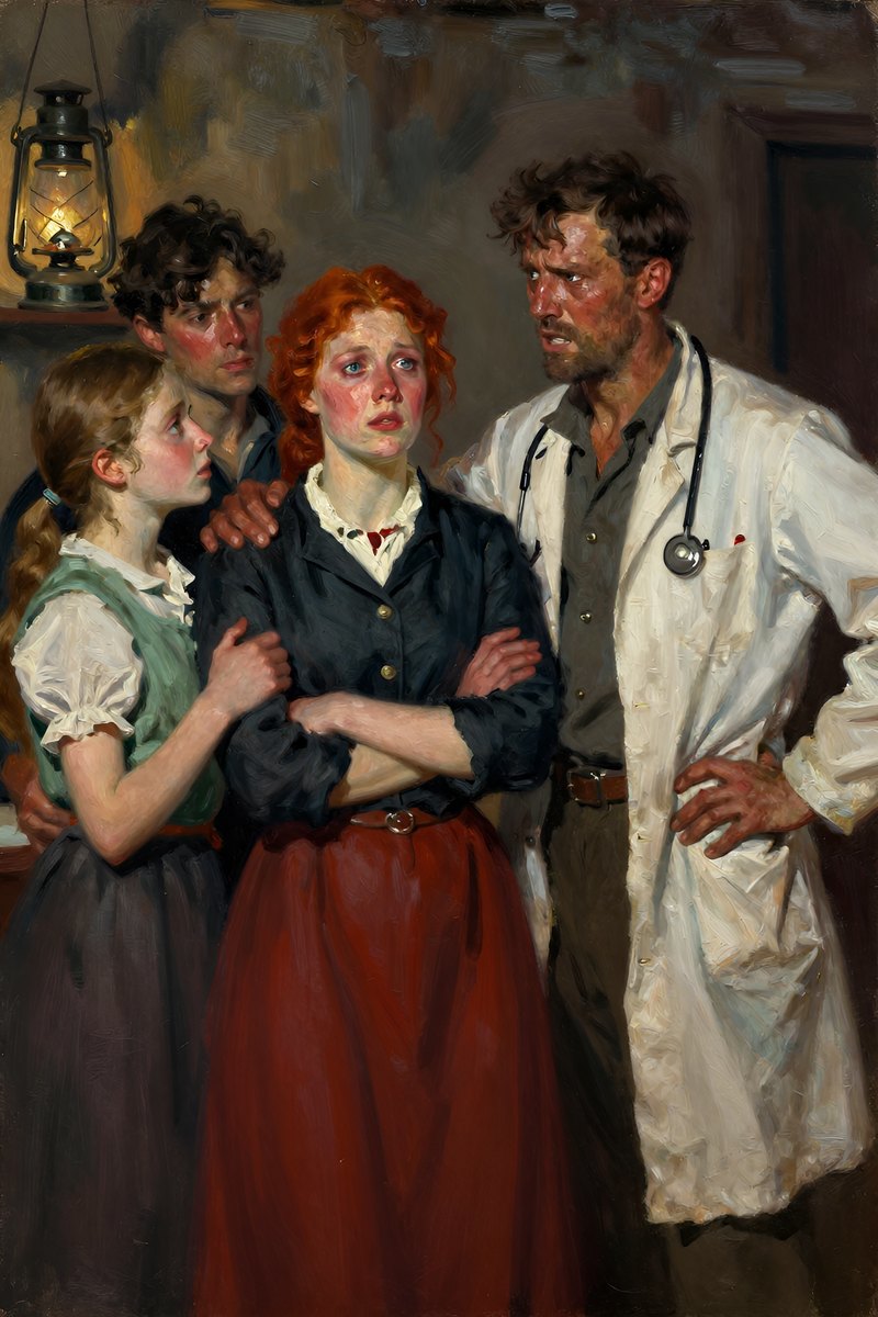 A red-headed woman with lit-up eyes and a radiant face stands firm, her arms crossed.
